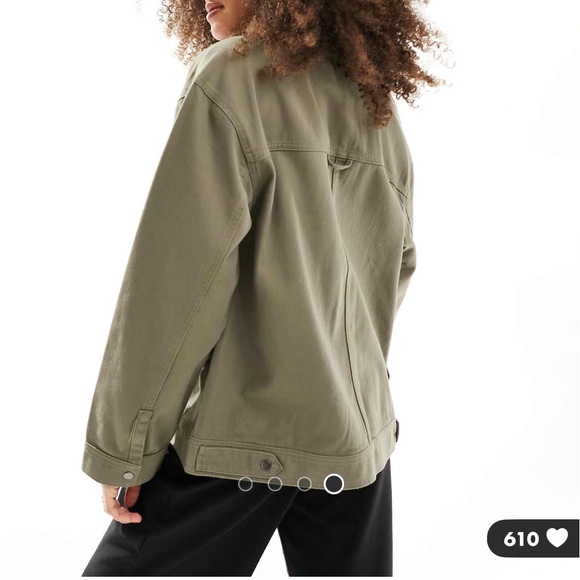 NWT ASOS DESIGN twill harrington shacket khaki green army green jacket - Picture 3 of 4